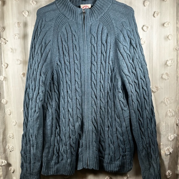 Brooks Brothers Men's Zip-Up Cable Knit Blue Sweater Size XL - Picture 1 of 8